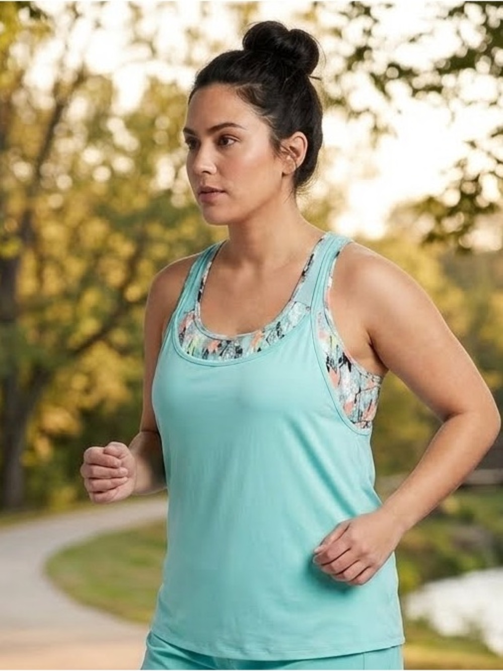 NWT ACX Active Cut Out Open Back 2 in 1 Turquoise Tank Top with Bra Insert